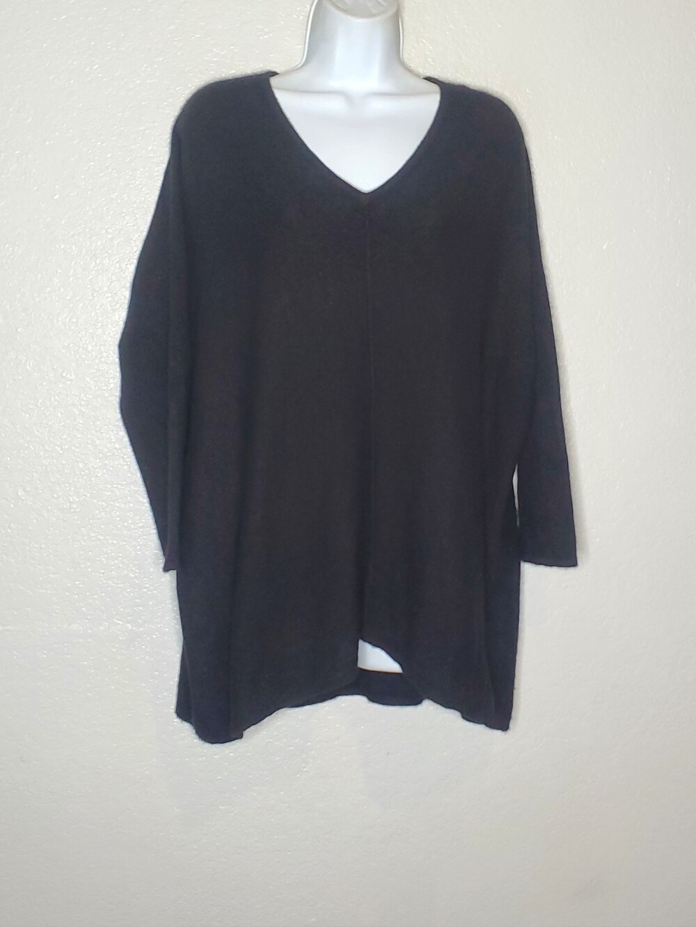 Pure Amici 100% Cashmere Obersized Black V Neck Comfy Knit Sweater Medium Large